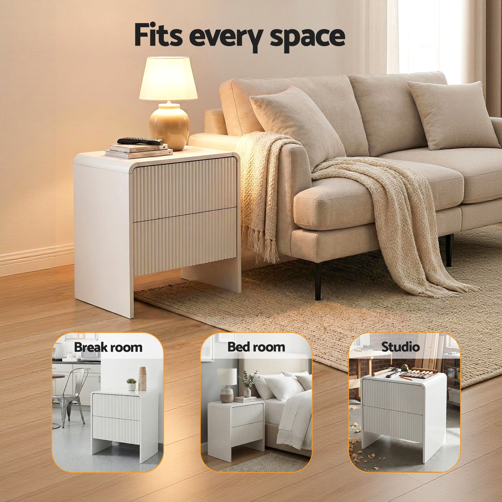 Artiss Bedside Table 2 Drawers - Beige-Furniture > Bedroom > Bedside Tables-PEROZ Accessories