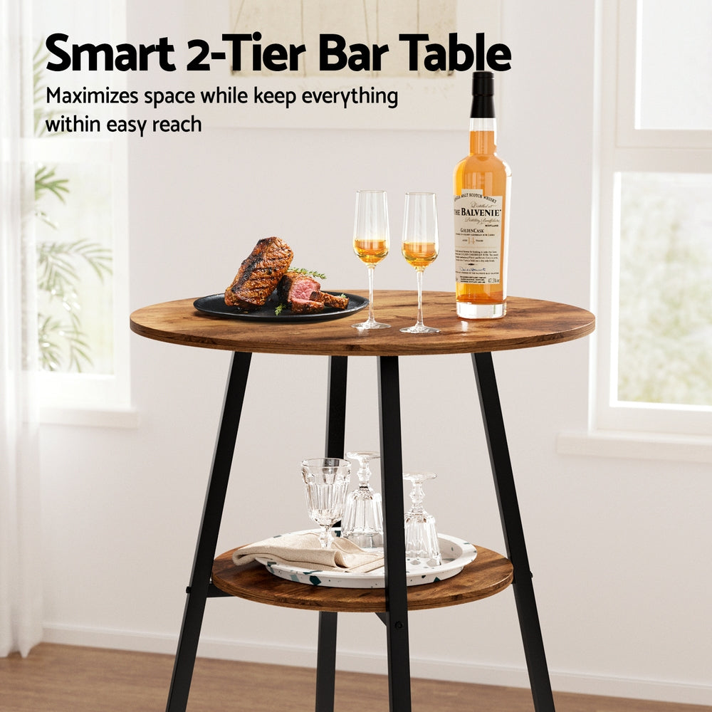 Artiss Industrial Bar Table with 2-Tier Organizer Weather-Resistant MDF Top Steel Frame-Furniture > Bar Stools & Chairs > Table & Bar Stools-PEROZ Accessories