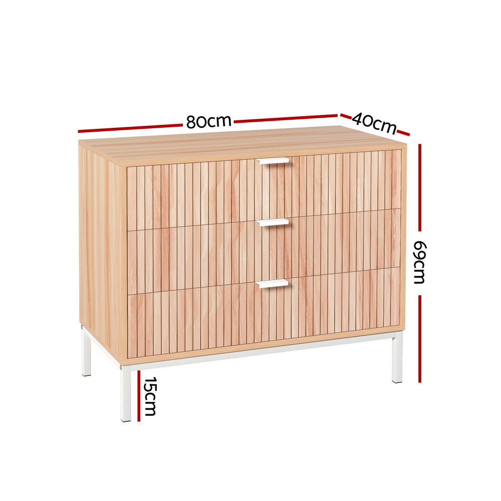 Artiss 3 Chest of Drawers - LURA Pine-Furniture > Bedroom-PEROZ Accessories