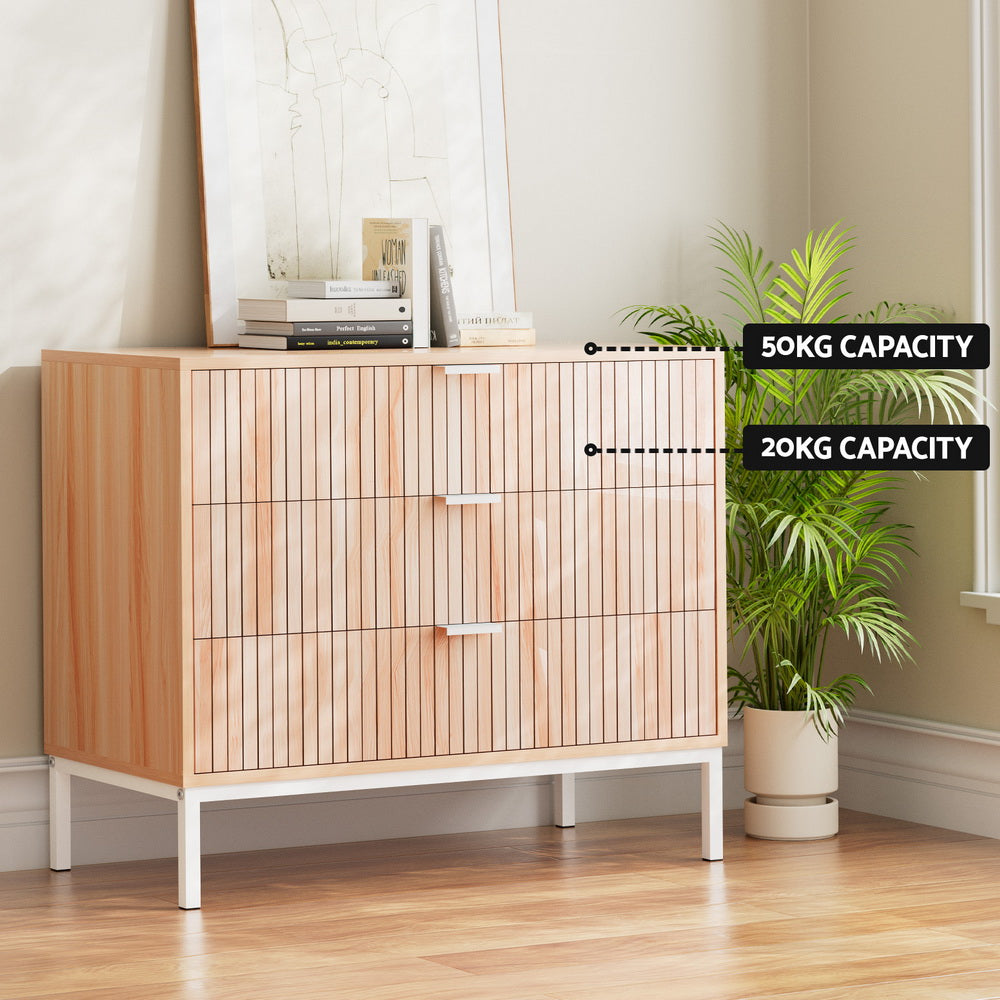 Artiss 3 Chest of Drawers - LURA Pine-Furniture > Bedroom-PEROZ Accessories