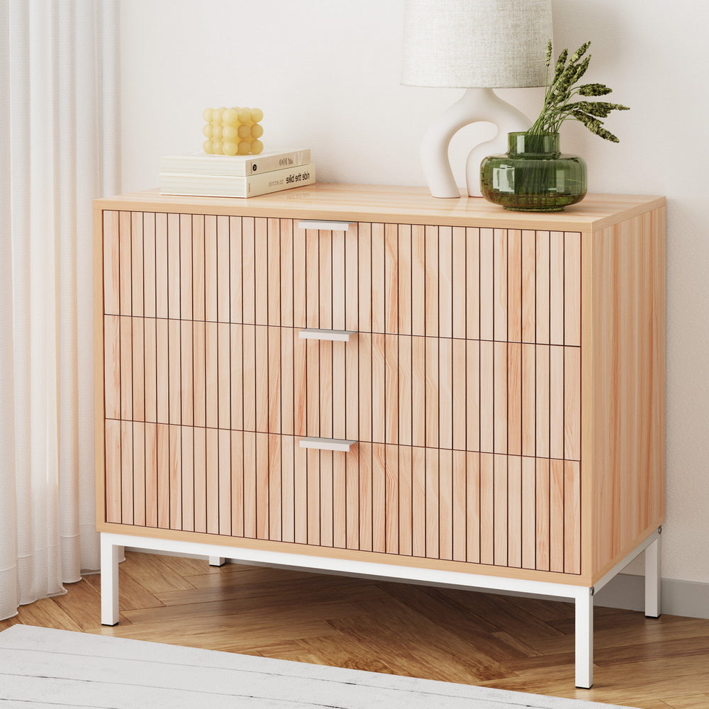 Artiss 3 Chest of Drawers - LURA Pine-Furniture > Bedroom-PEROZ Accessories