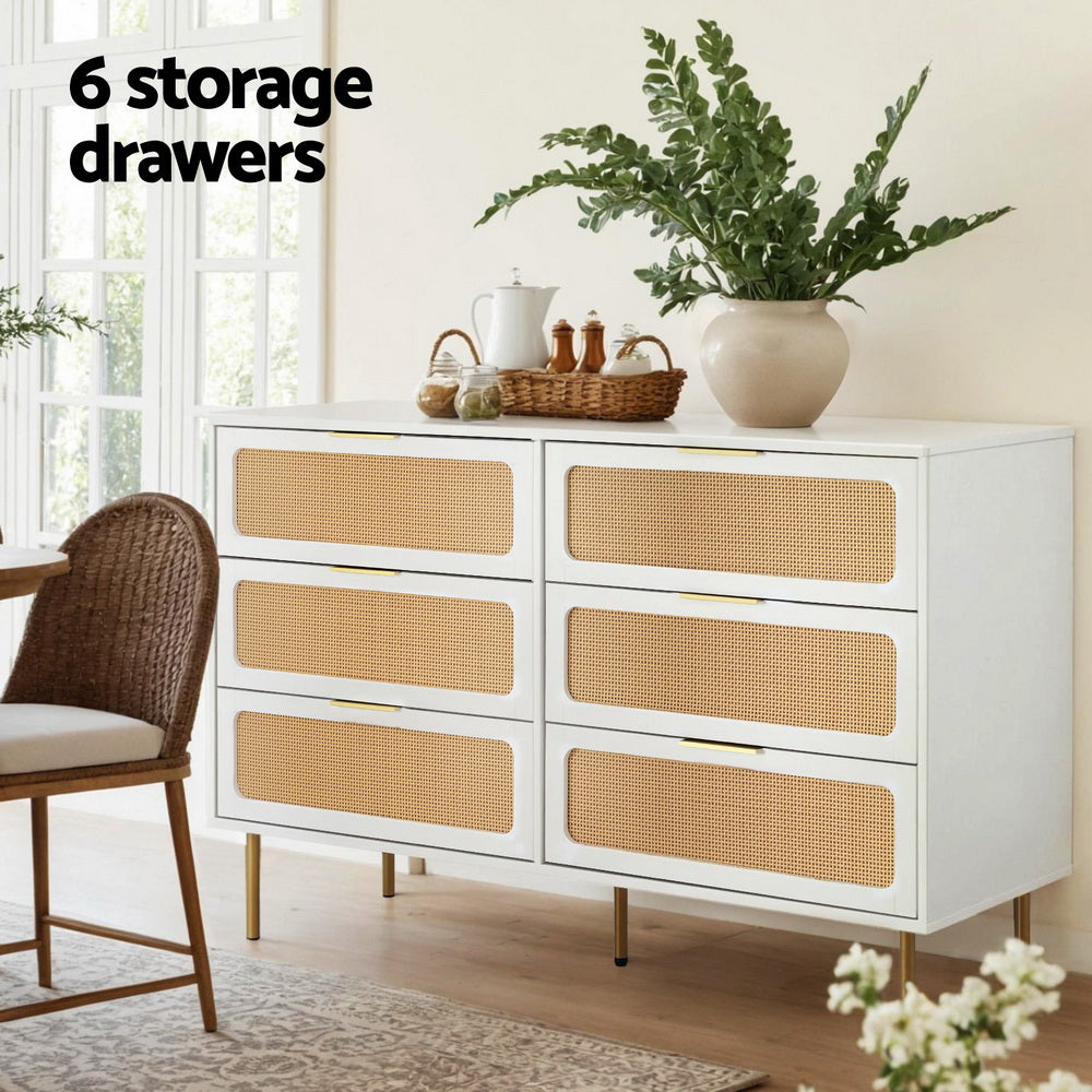 Artiss Chest of 6 Drawers Lowboy Cabinet White-Furniture > Office > Storage Cabinets-PEROZ Accessories