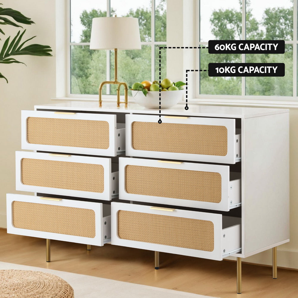 Artiss Chest of 6 Drawers Lowboy Cabinet White-Furniture > Office > Storage Cabinets-PEROZ Accessories