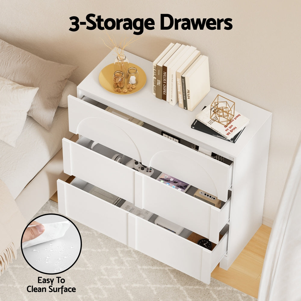 Artiss 3 Chest of Drawers Lowboy Dresser Cabinet White-Furniture > Bedroom > Dressers-PEROZ Accessories