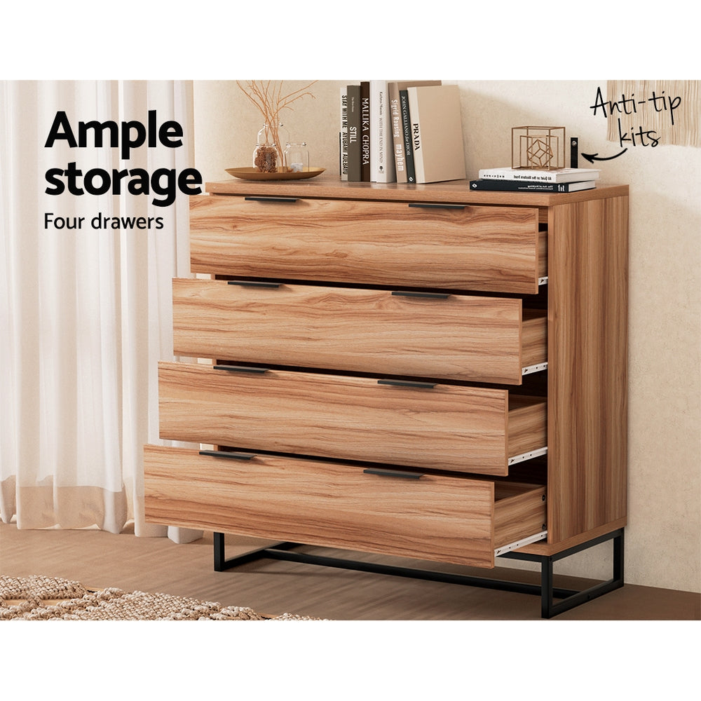 Artiss 4 Chest of Drawers Cabinet Dresser Table Tallboy Storage Bedroom Rust Oak-Furniture > Bedroom-PEROZ Accessories