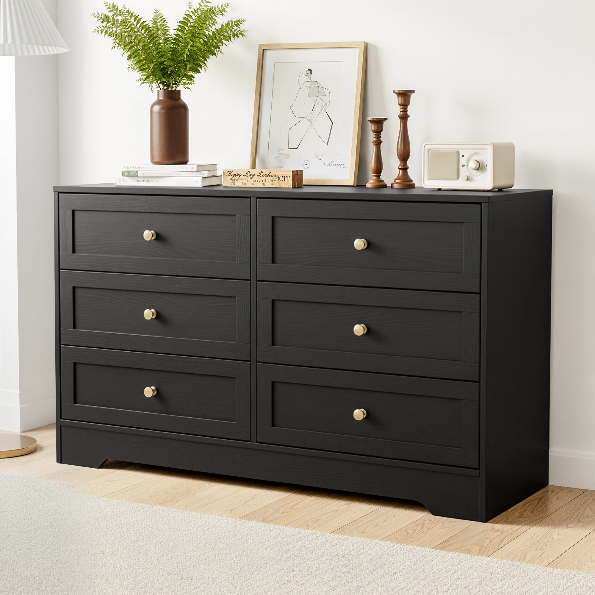 Artiss 6 Chest of Drawers Tallboy Cabinet - LEIF Black-Furniture > Bedroom > Dressers-PEROZ Accessories