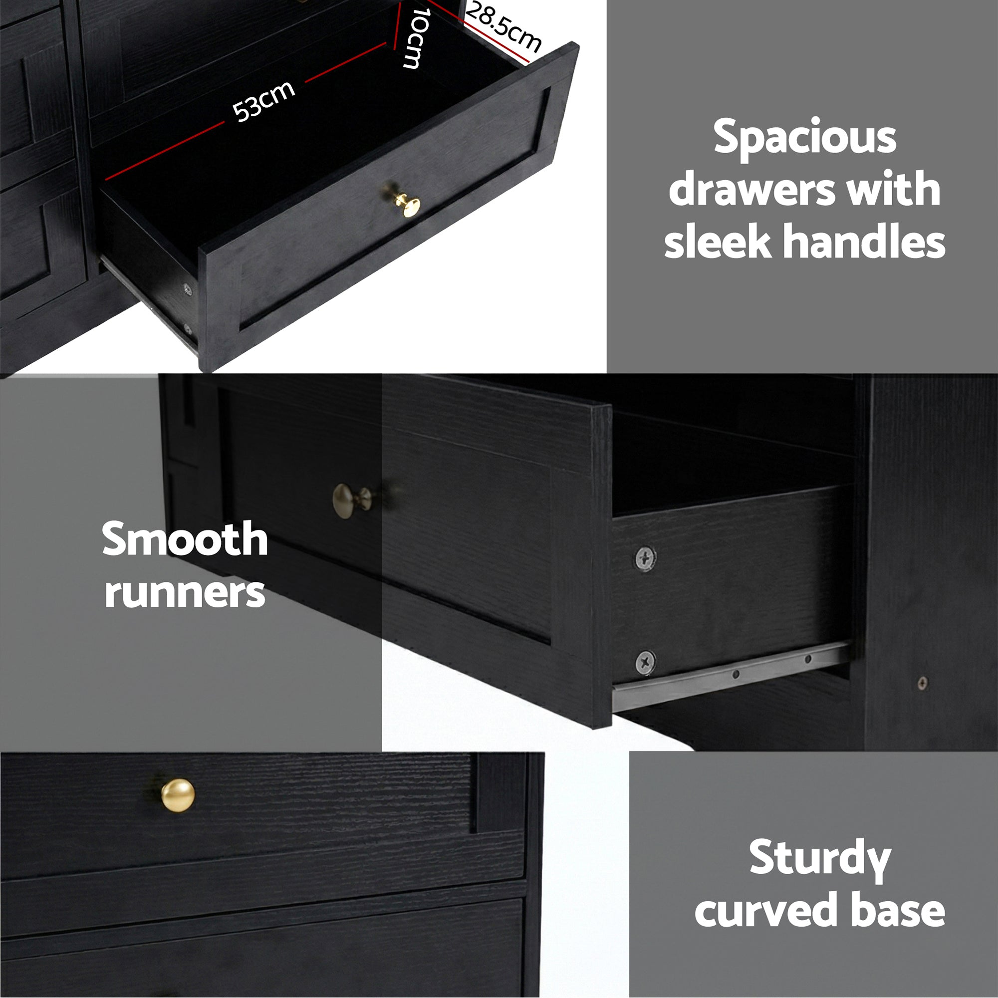 Artiss 6 Chest of Drawers Tallboy Cabinet - LEIF Black-Furniture > Bedroom > Dressers-PEROZ Accessories
