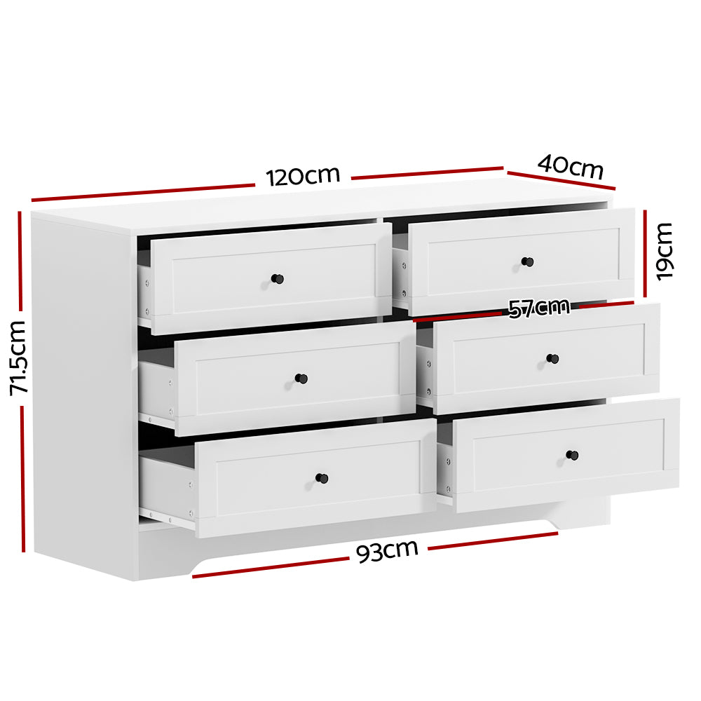 Artiss 6 Chest of Drawers - LEIF White-Furniture > Bedroom-PEROZ Accessories