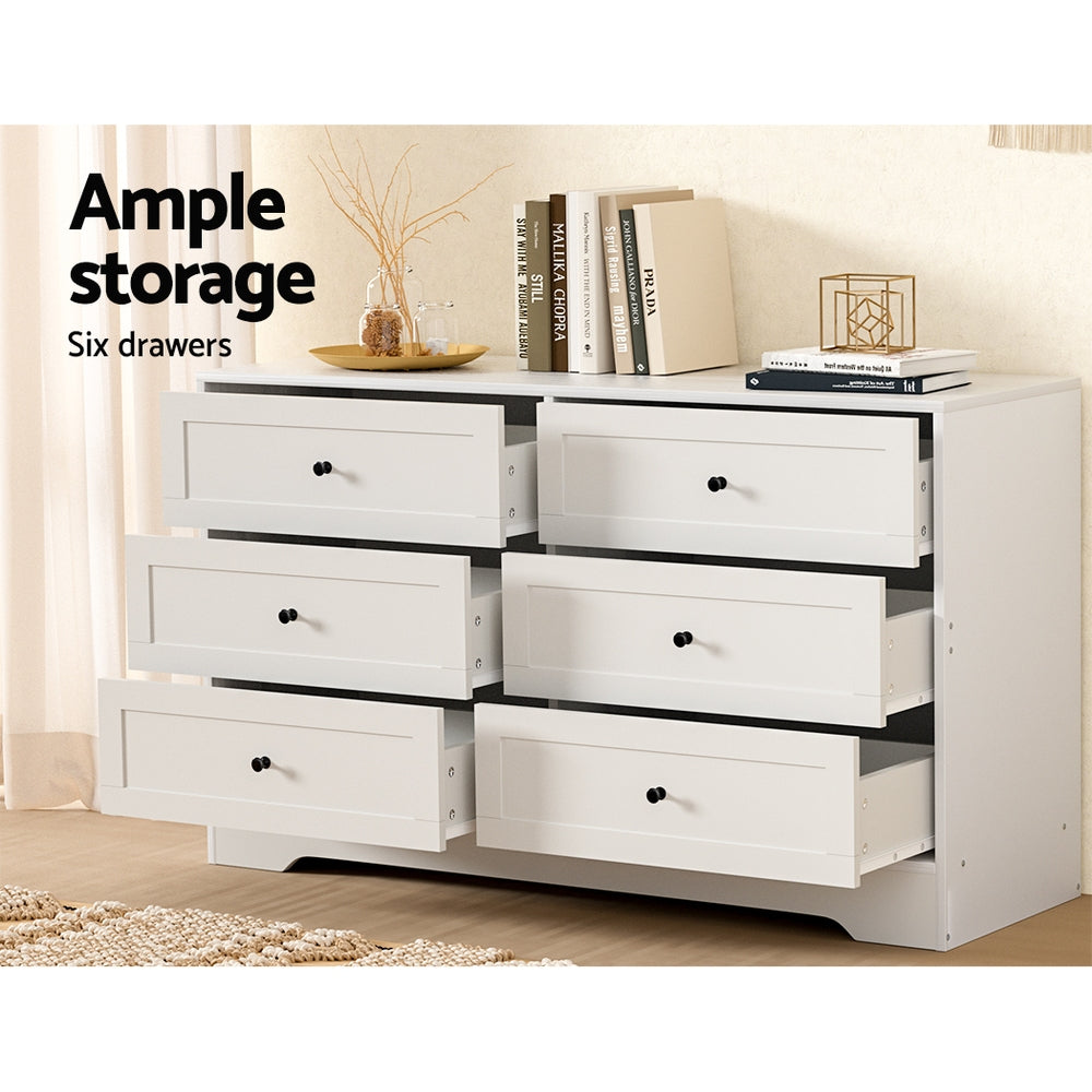 Artiss 6 Chest of Drawers - LEIF White-Furniture > Bedroom-PEROZ Accessories