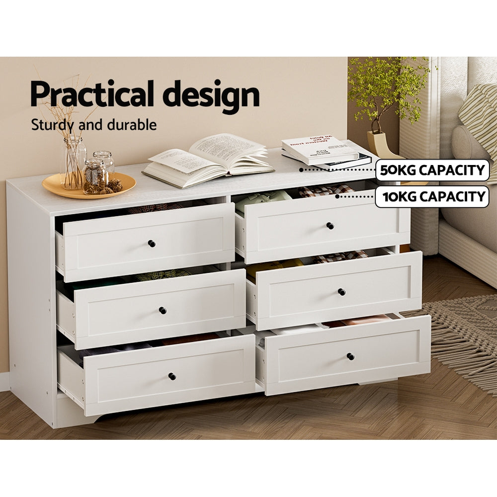 Artiss 6 Chest of Drawers - LEIF White-Furniture > Bedroom-PEROZ Accessories