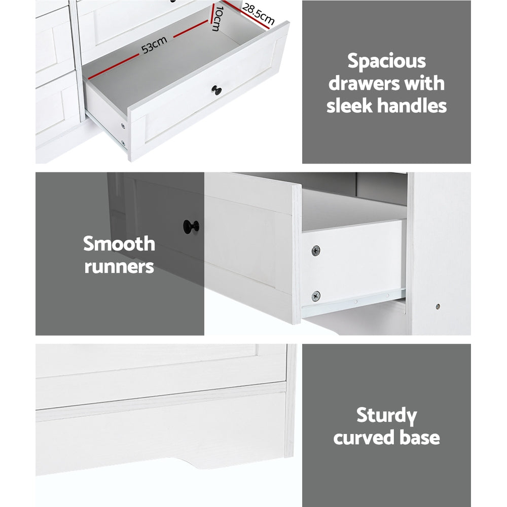 Artiss 6 Chest of Drawers - LEIF White-Furniture > Bedroom-PEROZ Accessories