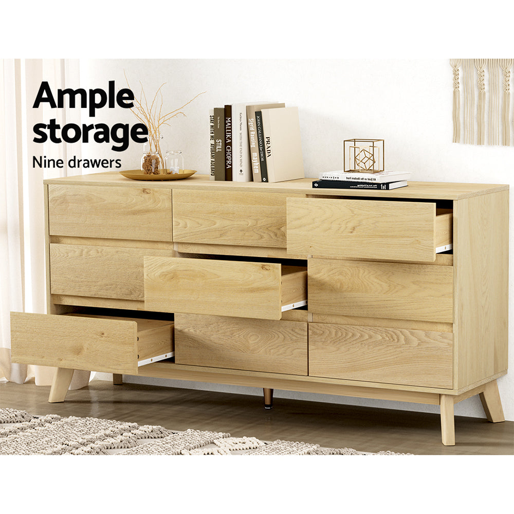 Artiss 9 Chest of Drawers Tallboy Cabinet - XAVI Pine-Furniture > Bedroom-PEROZ Accessories