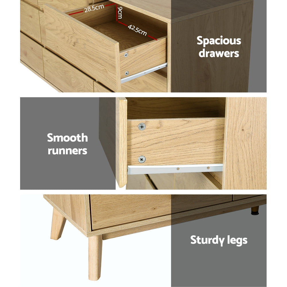 Artiss 9 Chest of Drawers Tallboy Cabinet - XAVI Pine-Furniture > Bedroom-PEROZ Accessories