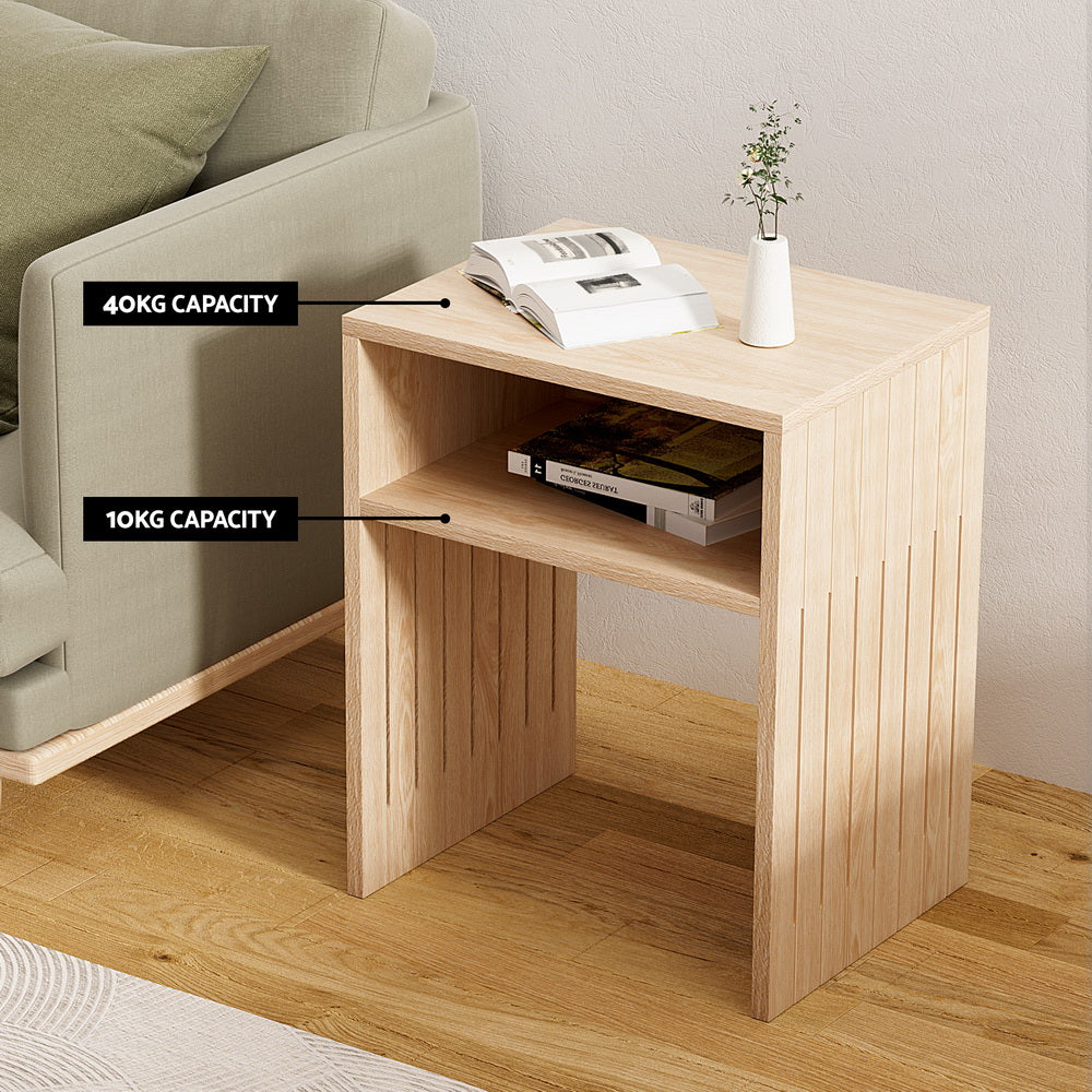 Artiss Coffee Table Storage Shelf Fluted Side Pine-Furniture > Living Room > Coffee Tables-PEROZ Accessories