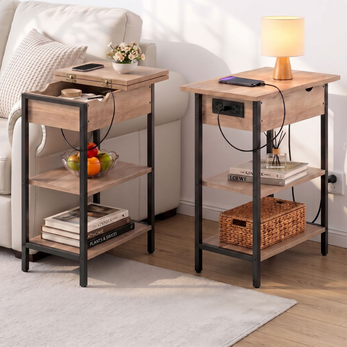 Artiss Coffee Table Set Of 2 Side Bedside End Table Charging Station Flip-Top Storage 60cm Wood-Furniture > Living Room > Coffee Tables-PEROZ Accessories