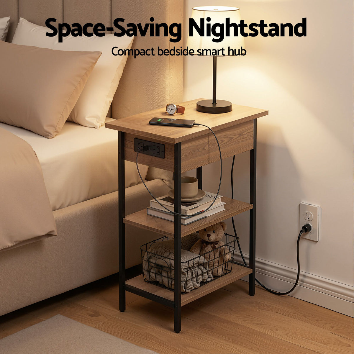 Artiss Coffee Table Set Of 2 Side Bedside End Table Charging Station Flip-Top Storage 60cm Wood-Furniture > Living Room > Coffee Tables-PEROZ Accessories