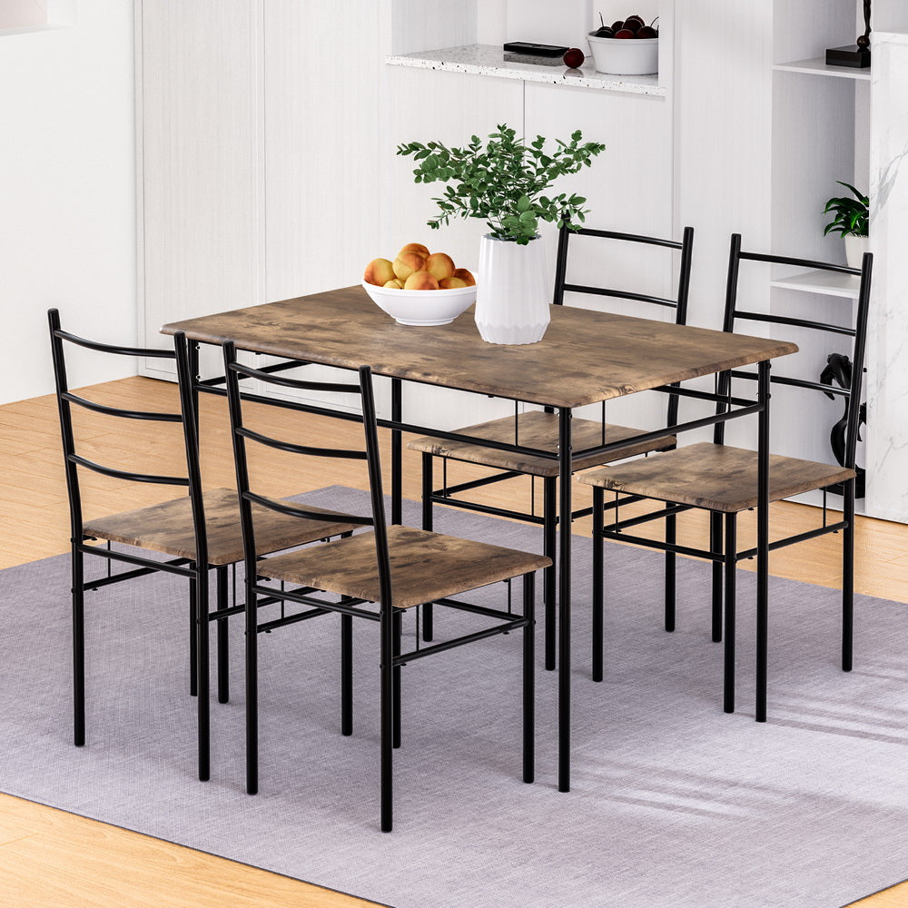 Artiss Dining Table and Chairs Set 5PCS Industrial Wooden Metal Desk Walnut-Furniture > Dining-PEROZ Accessories