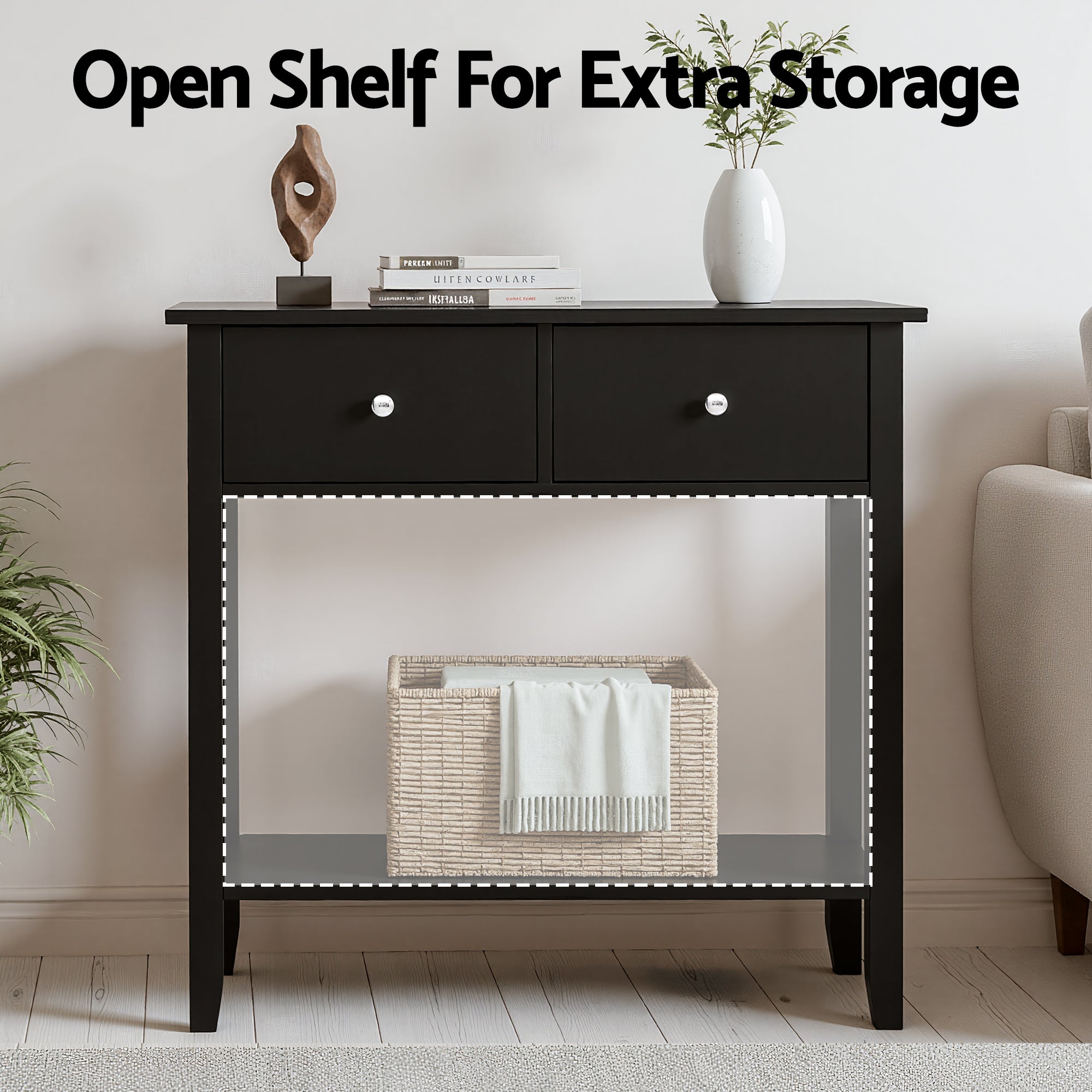 Artiss Console Table Hallway Sofa Entryway Entrance 2 Drawers 80CM Black-Furniture > Living Room > Side Tables-PEROZ Accessories