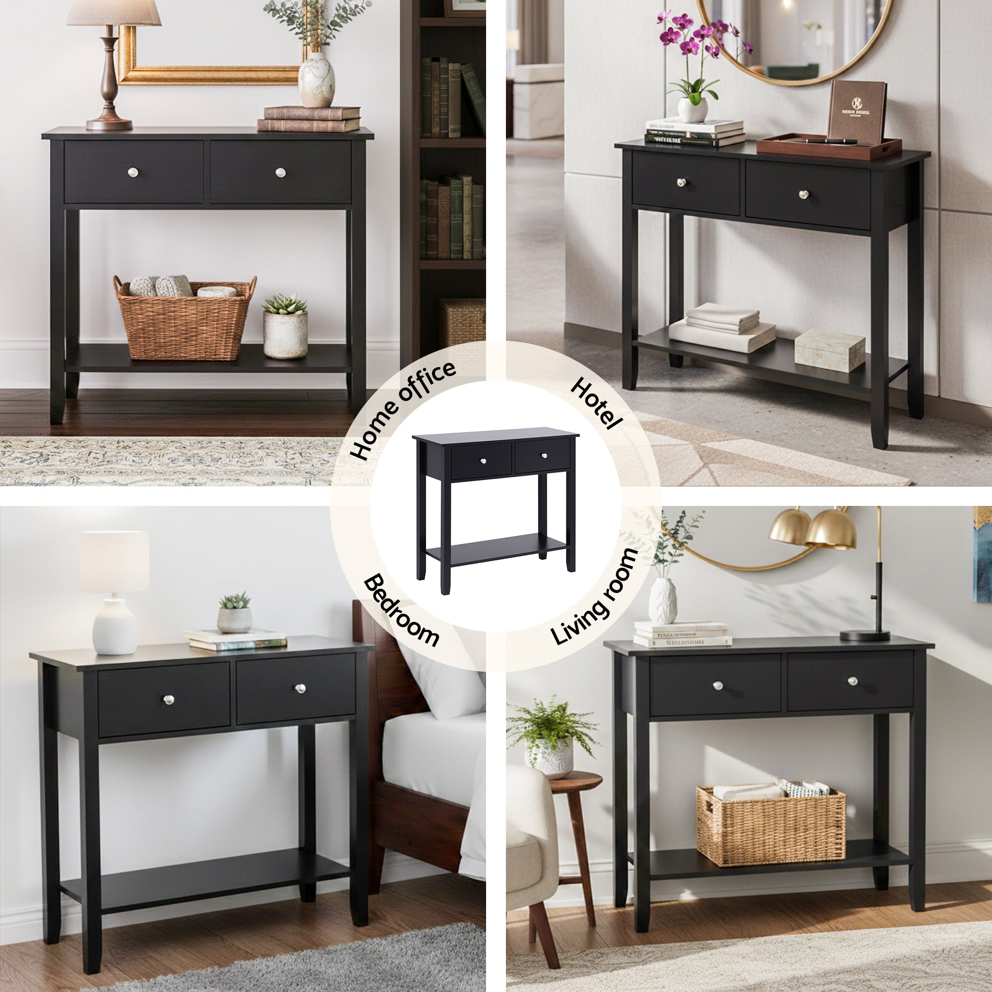 Artiss Console Table Hallway Sofa Entryway Entrance 2 Drawers 80CM Black-Furniture > Living Room > Side Tables-PEROZ Accessories