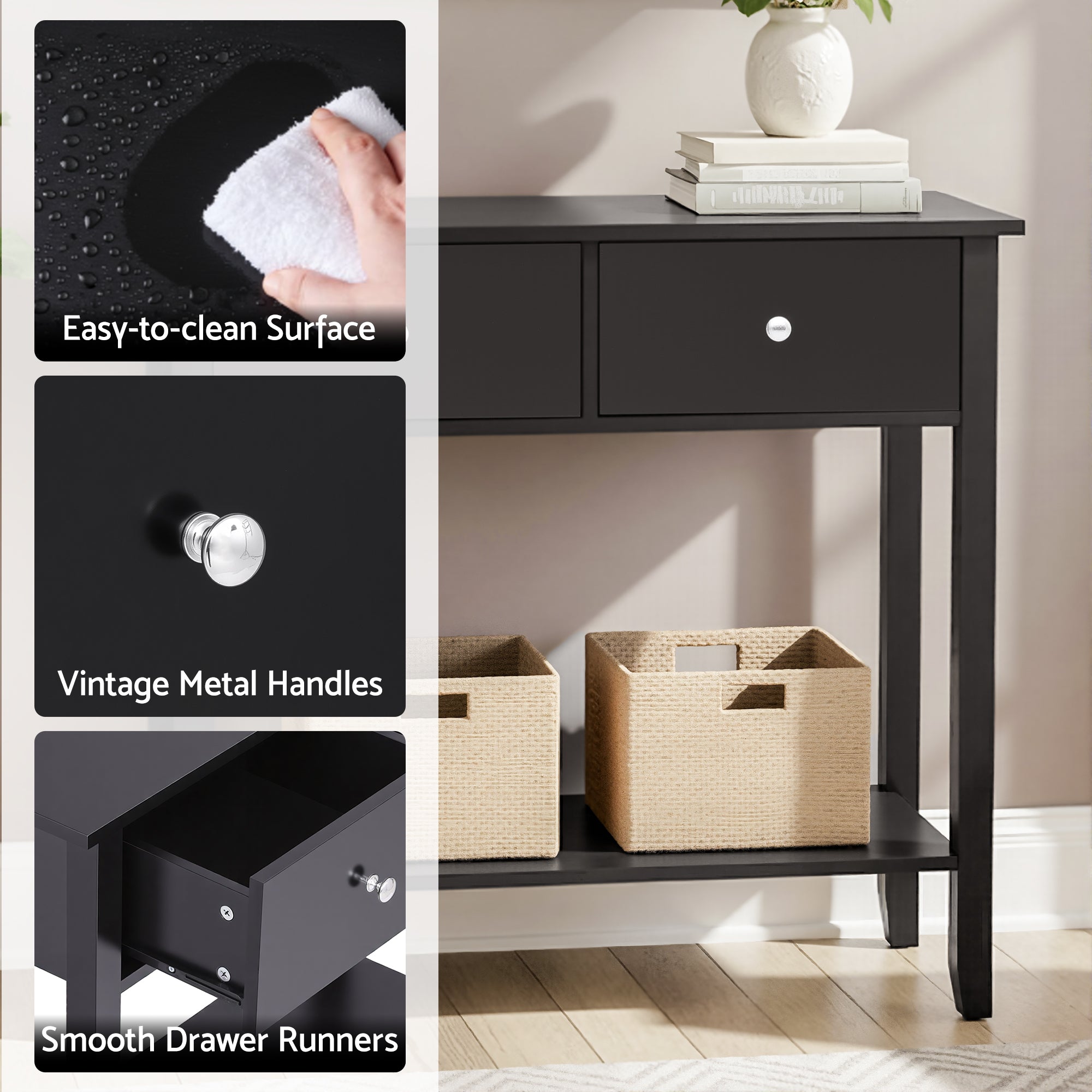 Artiss Console Table Hallway Sofa Entryway Entrance 3 Drawers 100CM Black-Furniture > Living Room > Side Tables-PEROZ Accessories