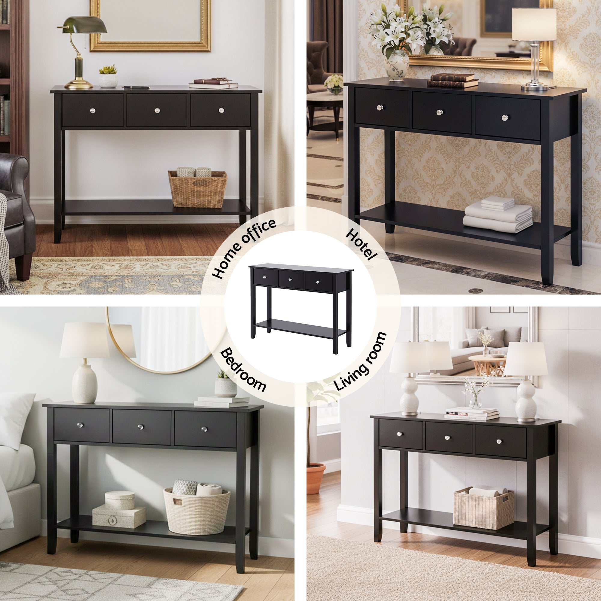 Artiss Console Table Hallway Sofa Entryway Entrance 3 Drawers 100CM Black-Furniture > Living Room > Side Tables-PEROZ Accessories