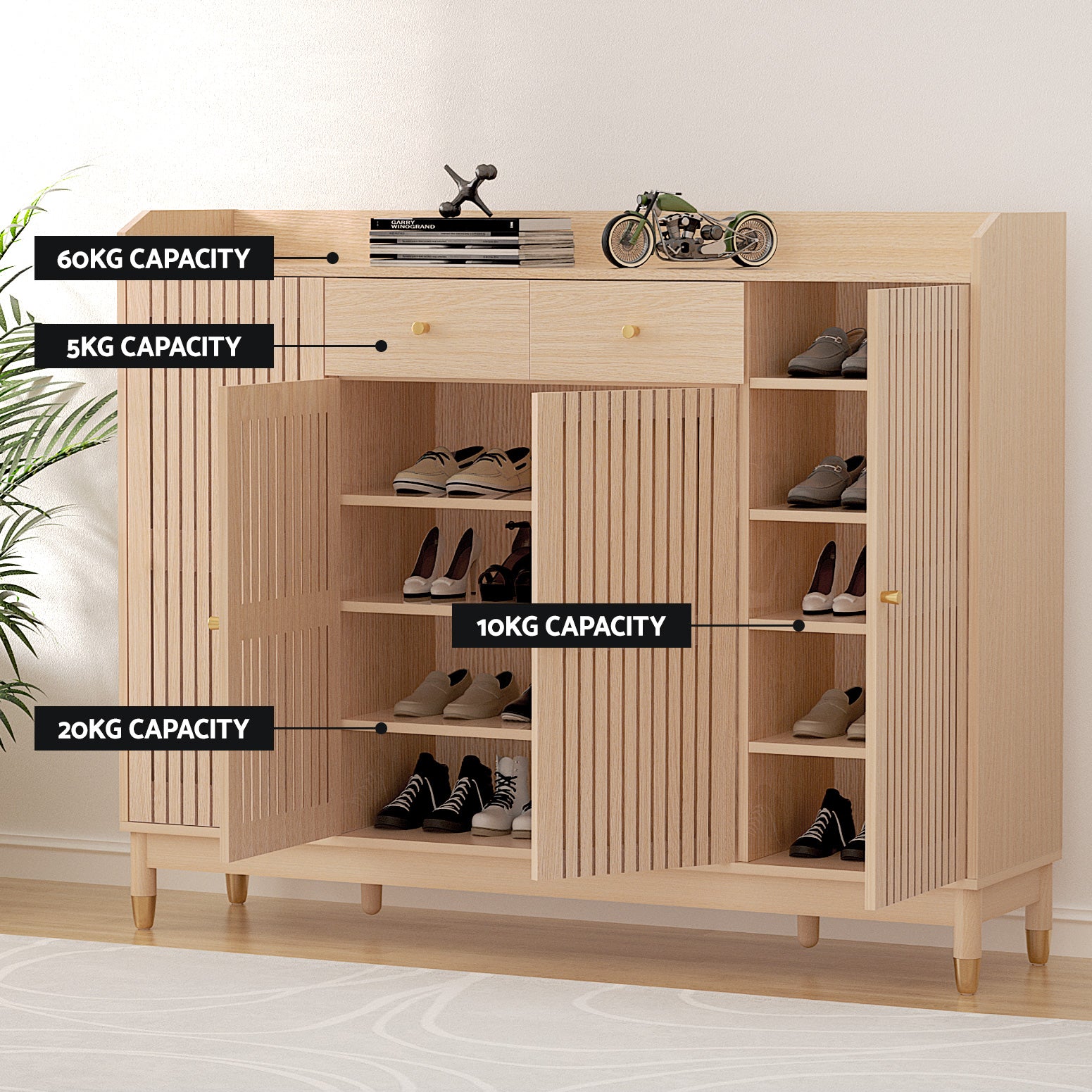 Artiss Shoe Rack Cabinet with Shelves 26 Pairs Pine-Furniture > Living Room > Shoe Storage-PEROZ Accessories