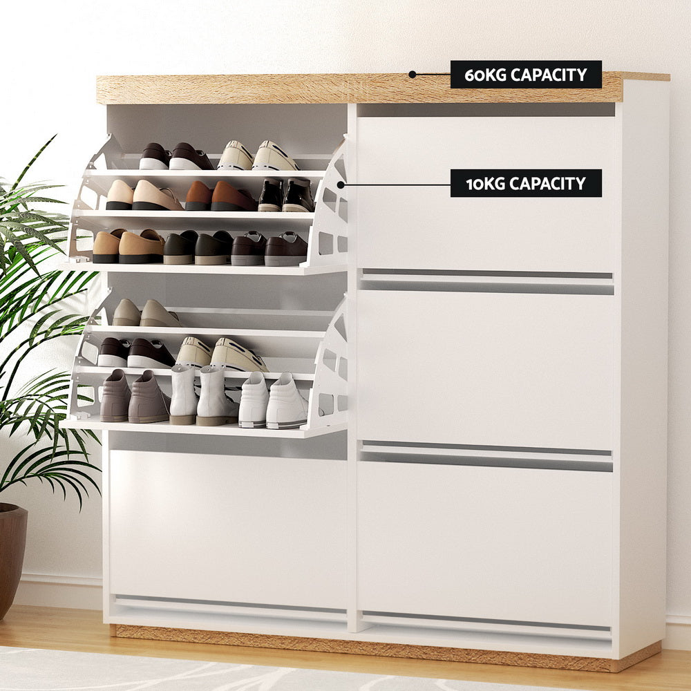 Artiss Shoe Rack Cabinet 3-Tier 45 Pairs White-Furniture > Living Room > Shoe Storage-PEROZ Accessories