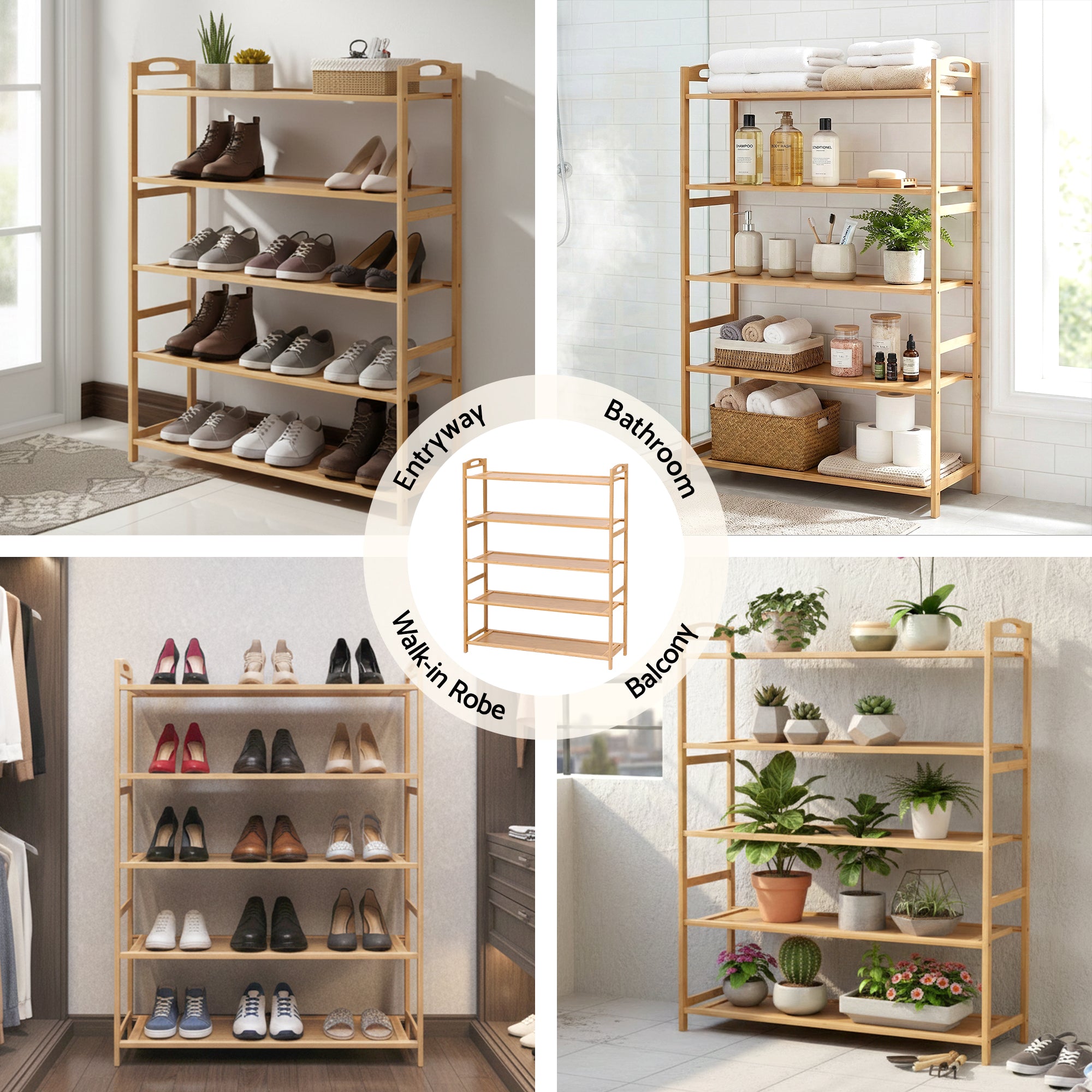 Artiss 5 Tier Shoe Rack Bamboo Storage Organiser Pine-Furniture > Living Room > Shoe Storage-PEROZ Accessories