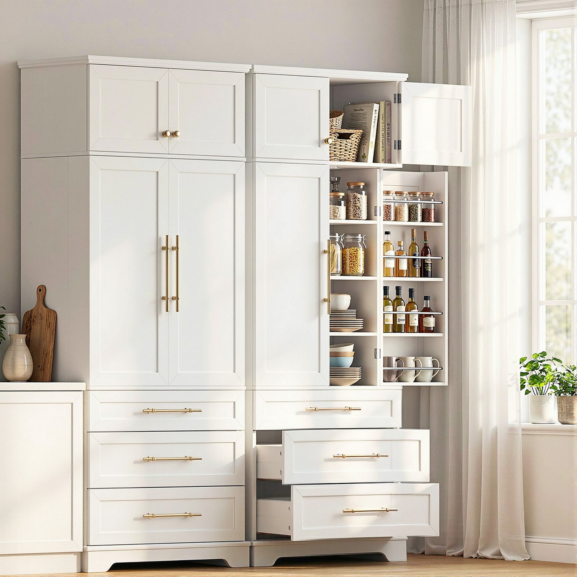 Artiss 2X Buffet Sideboard Cabinet Pantry Kitchen Storage Cupboard Drawers Doors-Furniture > Dining > Buffets & Sideboards-PEROZ Accessories