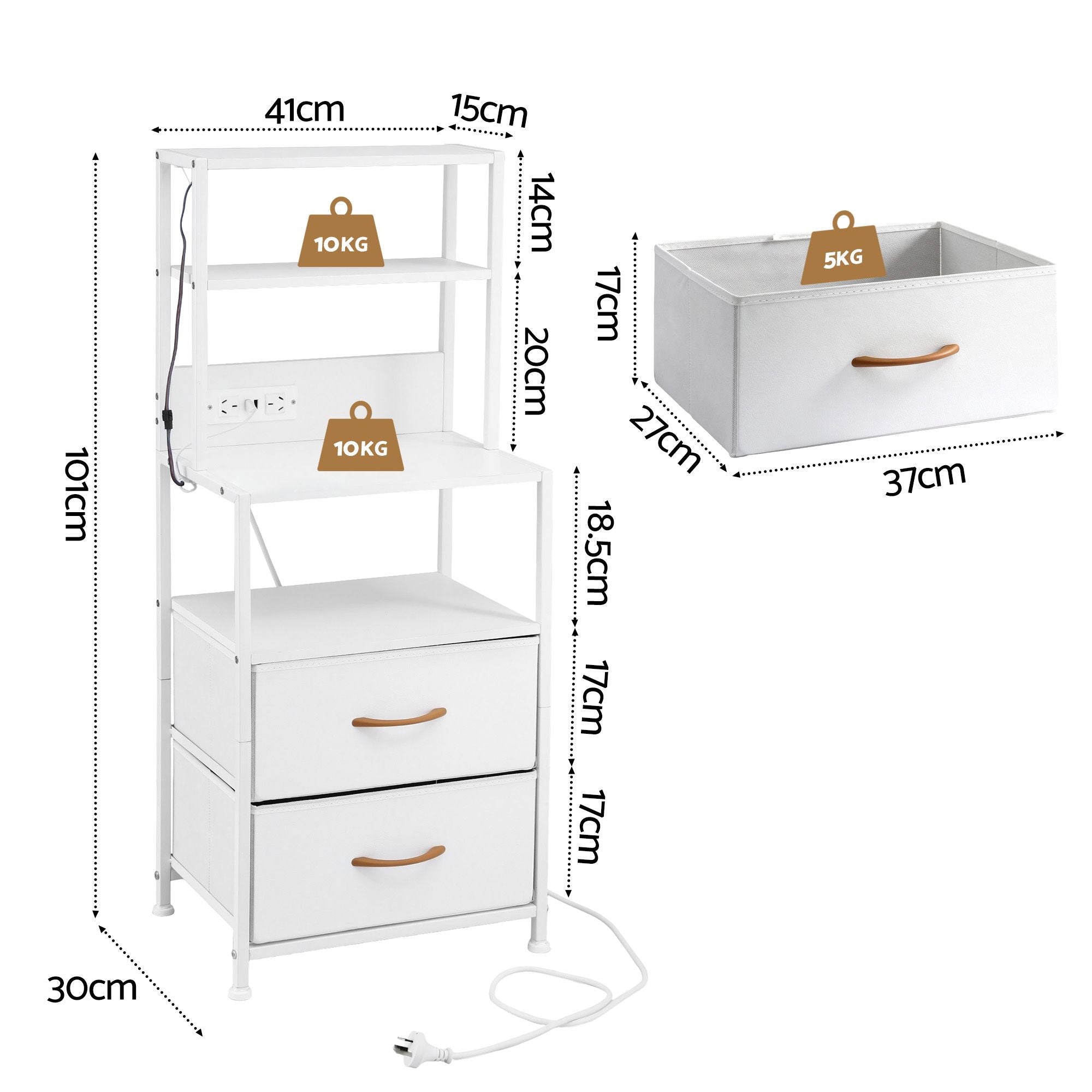 Artiss Bedside Table Tall Nightstand with Charging Station Drawers LED White-Furniture > Bedroom > Bedside Tables-PEROZ Accessories