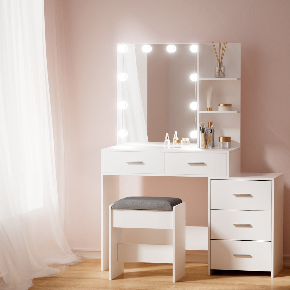 Artiss Dressing Table Set Stool 10 LED Bulbs White Dale-Furniture > Bedroom-PEROZ Accessories