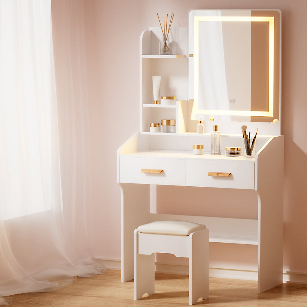 Artiss Dressing Table Set Stool Led White Doria-Furniture > Bedroom-PEROZ Accessories