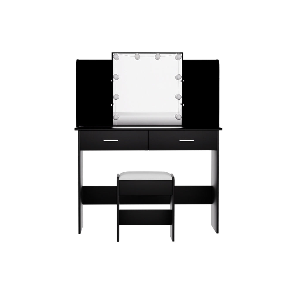Artiss Dressing Table Set Stool 10 Led Bulbs Black Dulcea-Furniture > Bedroom-PEROZ Accessories