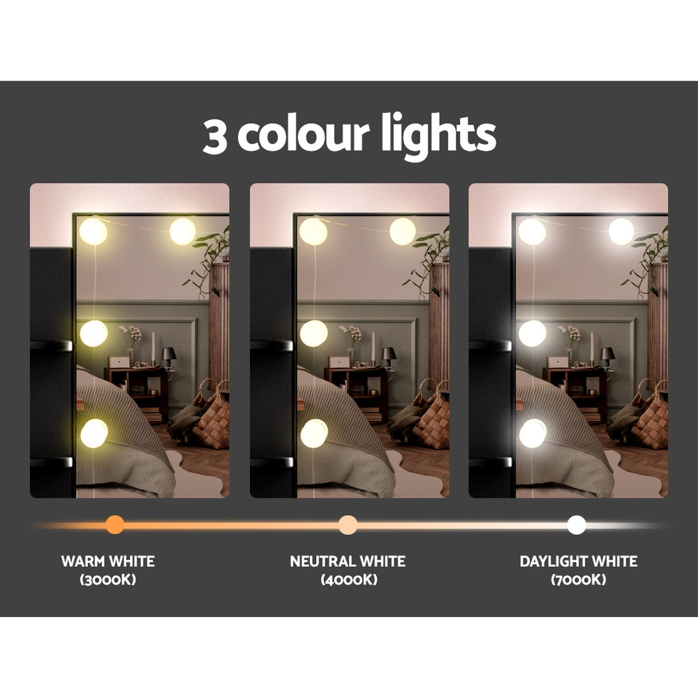 Artiss Dressing Table Set Stool 10 Led Bulbs Black Dulcea-Furniture > Bedroom-PEROZ Accessories