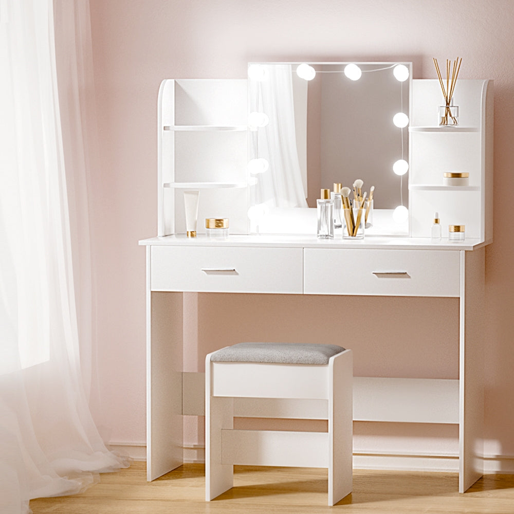 Artiss Dressing Table Set Stool 10 Led Bulbs White Dulcea-Furniture > Bedroom-PEROZ Accessories