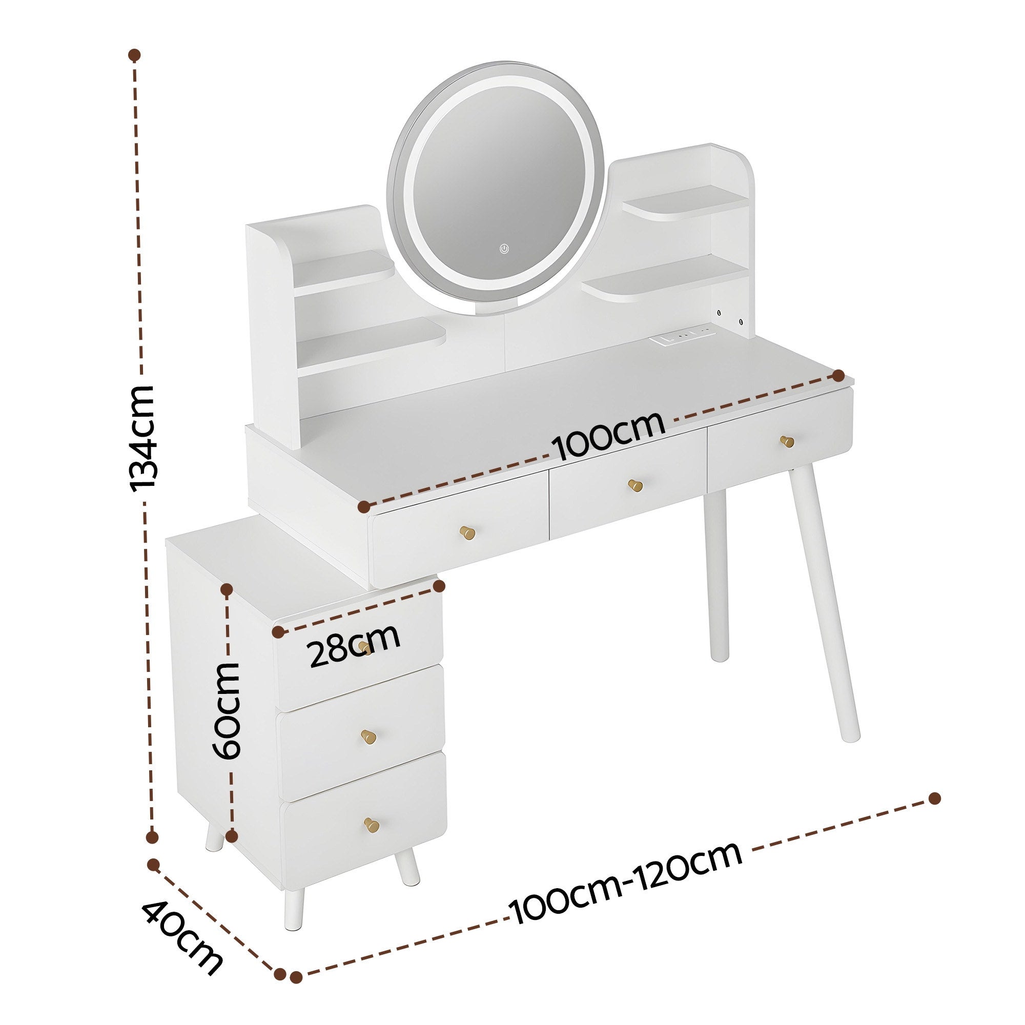 Artiss Dressing Table Vanity Desk LED Charging Station White-Furniture > Bedroom > Dressing Vanity & Dressing Tables-PEROZ Accessories