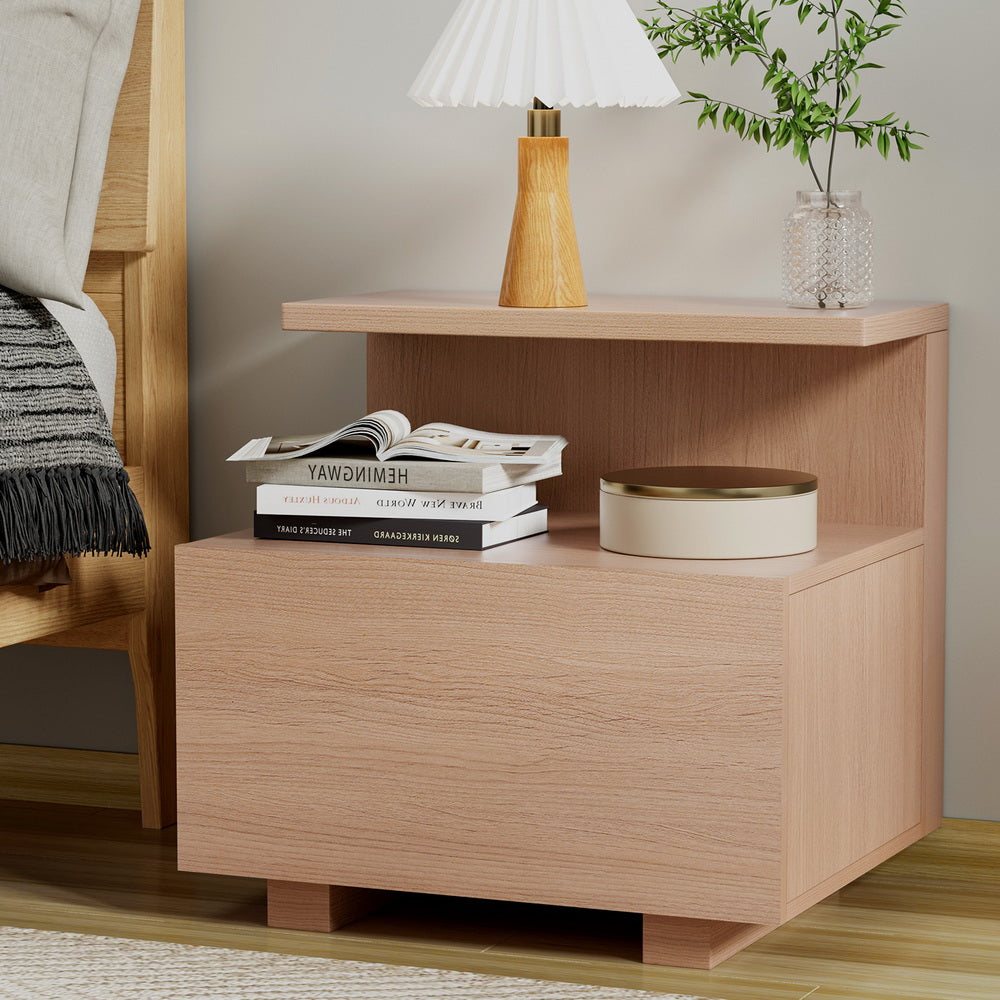Artiss Bedside Table 1 Drawer - Pine-BedSide Tabless-PEROZ Accessories