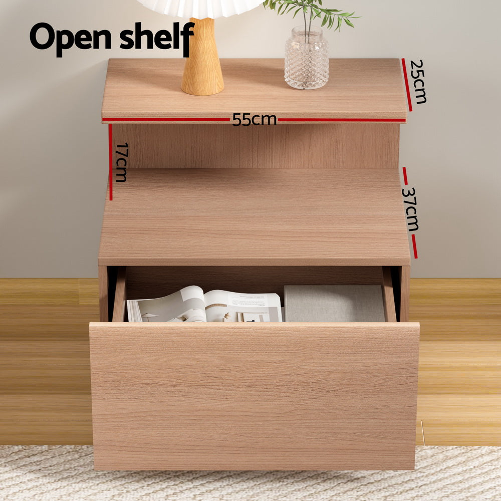 Artiss Bedside Table 1 Drawer - Pine-BedSide Tabless-PEROZ Accessories