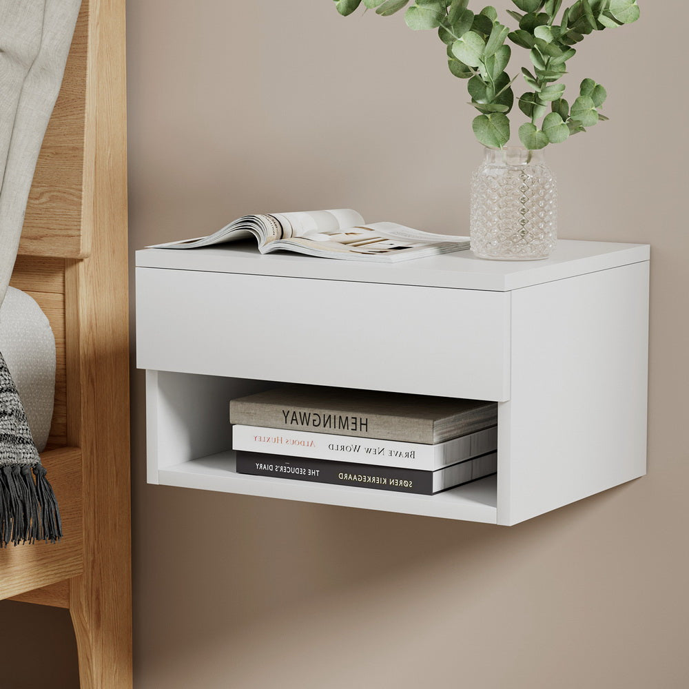 Artiss Floating Bedside Table Nightstand Drawer White-BedSide Tabless-PEROZ Accessories