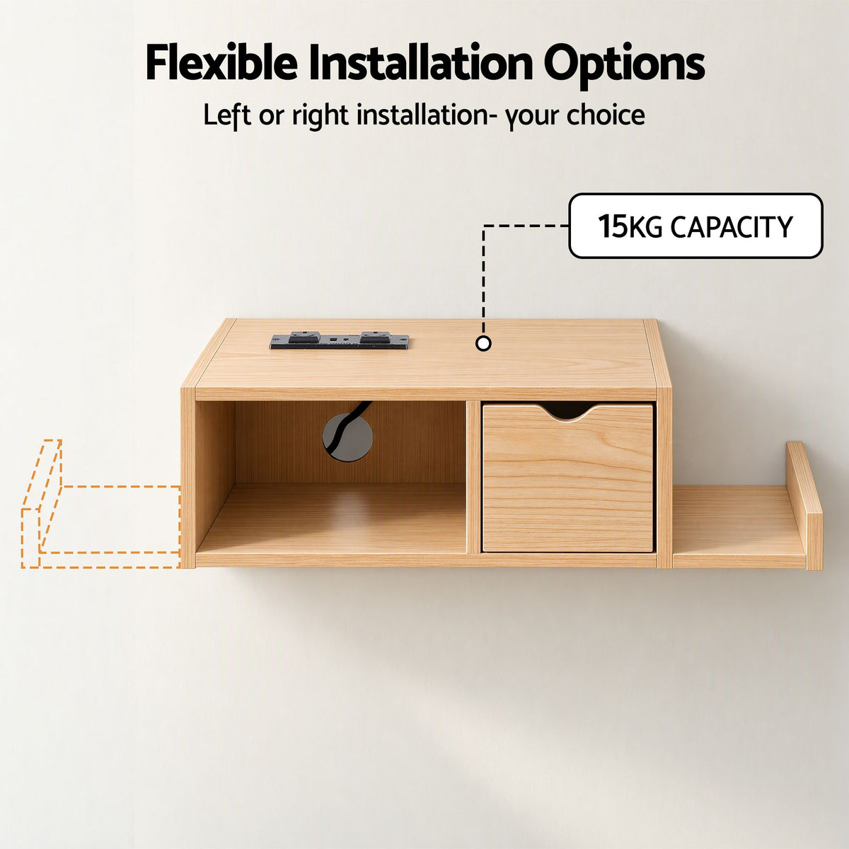 Artiss Floating Bedside Table with Charging Station Drawer Wall Mounted Oak