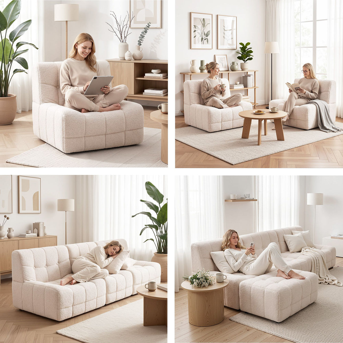 Artiss Set of 3 Sofa Modular Boneless Couches No Assembly White-Furniture > Bedroom-PEROZ Accessories