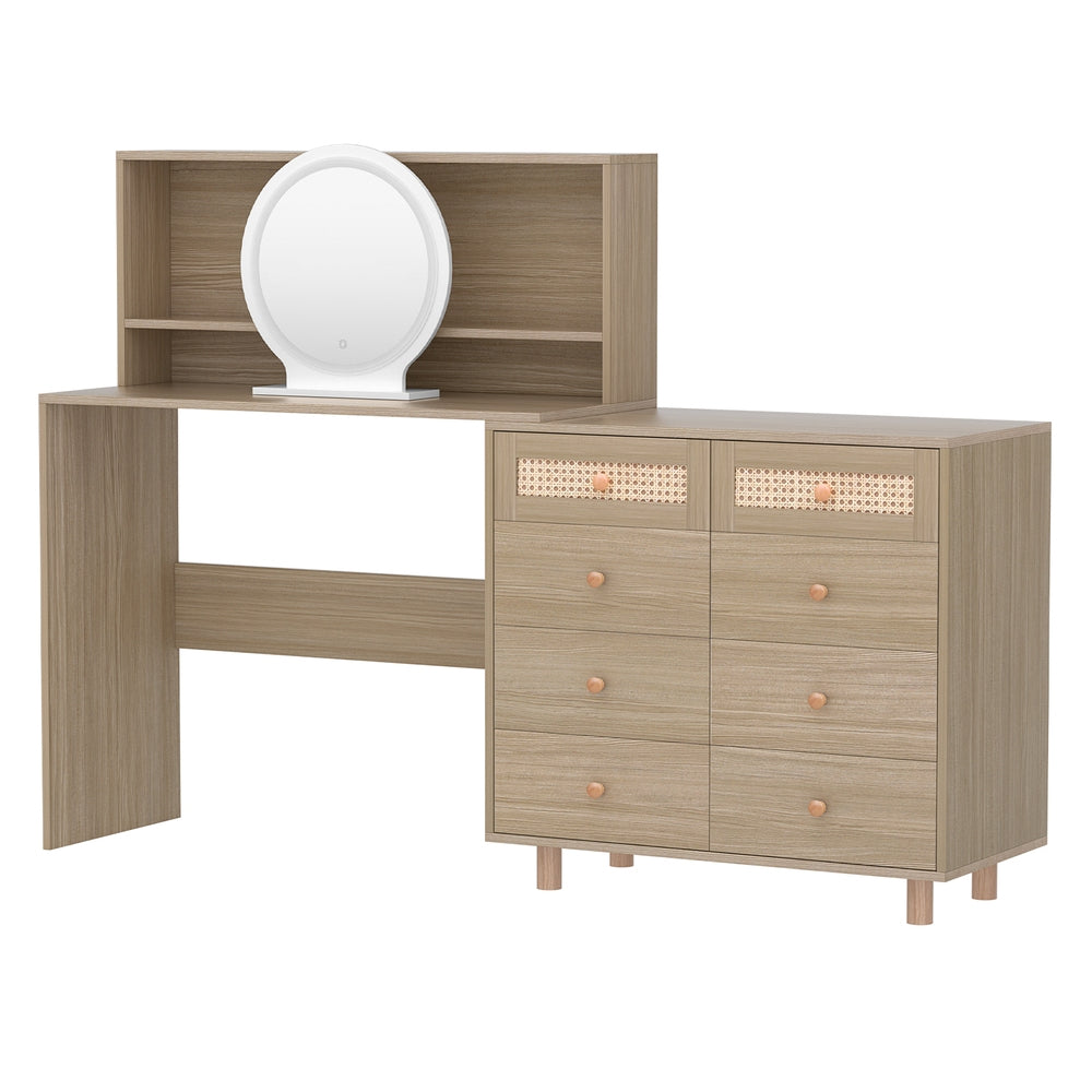 Artiss Dressing Table Set Stool LED Mirror Pine-Furniture > Bedroom > Dressing Vanity & Dressing Tables-PEROZ Accessories