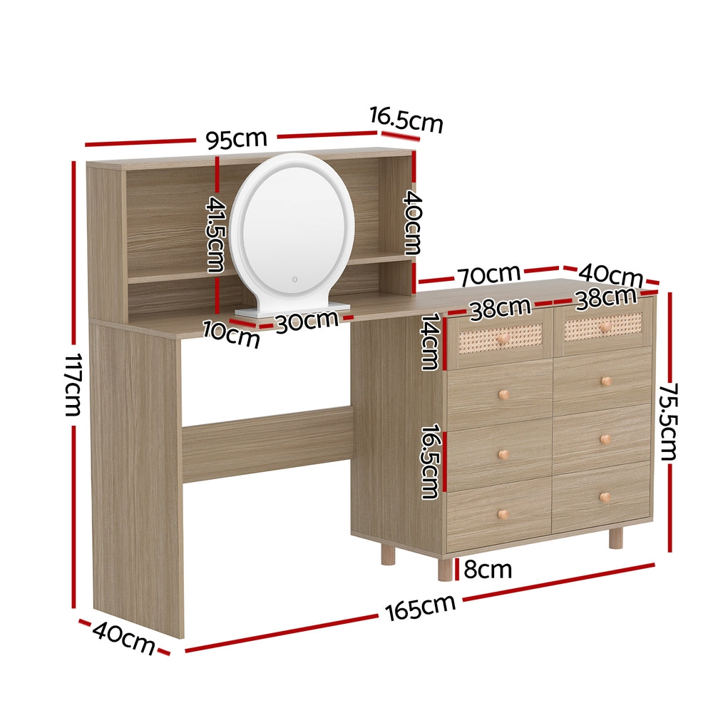 Artiss Dressing Table Set Stool LED Mirror Pine-Furniture > Bedroom > Dressing Vanity & Dressing Tables-PEROZ Accessories