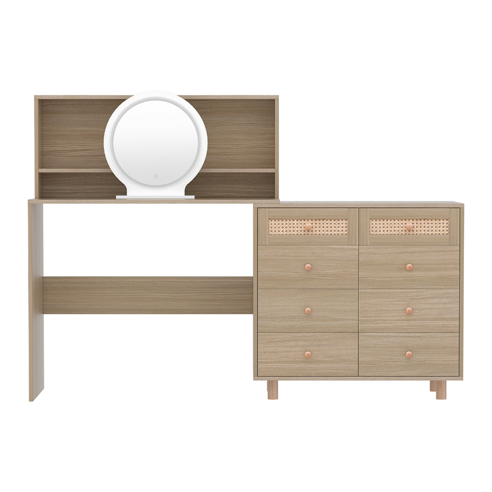 Artiss Dressing Table Set Stool LED Mirror Pine-Furniture > Bedroom > Dressing Vanity & Dressing Tables-PEROZ Accessories