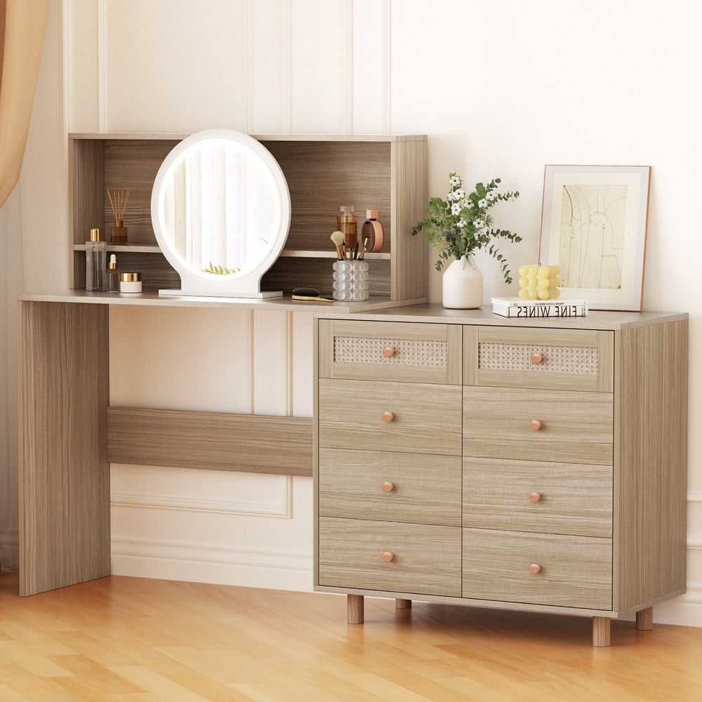 Artiss Dressing Table Set Stool LED Mirror Pine-Furniture > Bedroom > Dressing Vanity & Dressing Tables-PEROZ Accessories