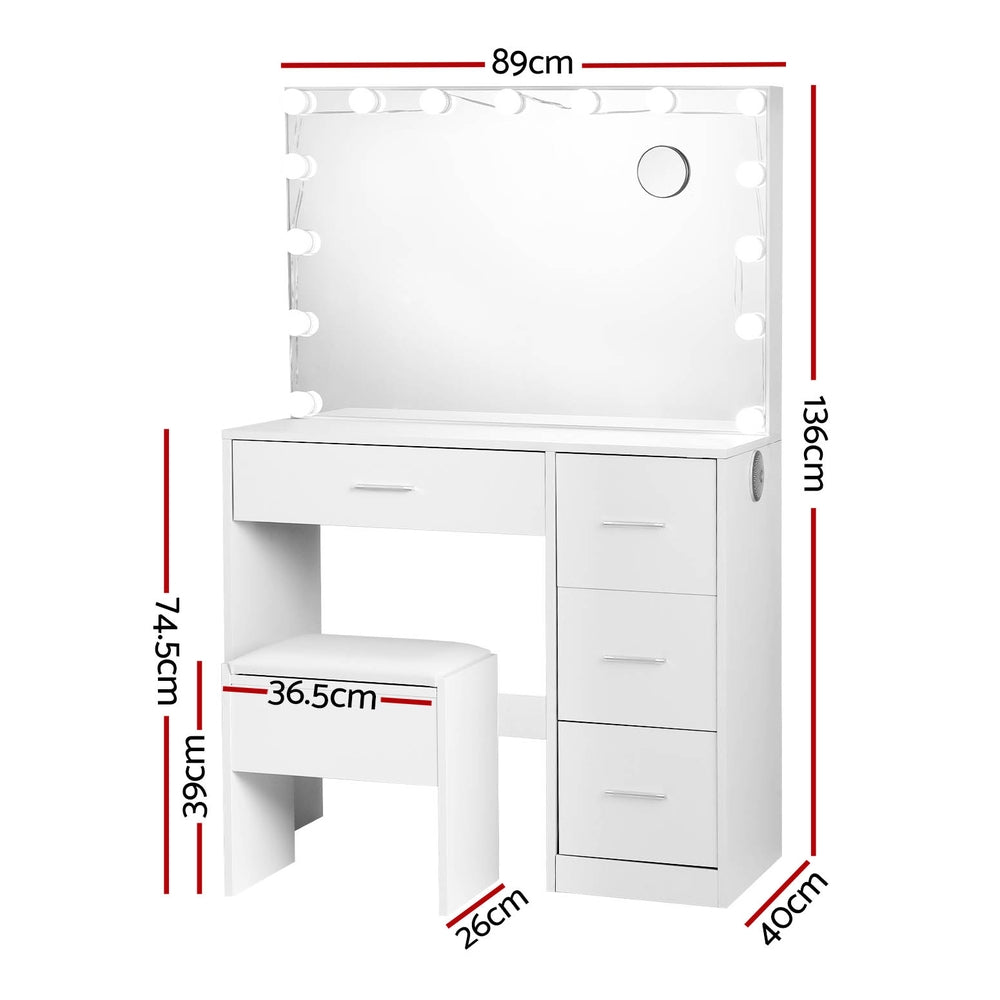 Artiss Dressing Table Set Stool 15 Led Bulbs White Darcy-Furniture > Bedroom-PEROZ Accessories