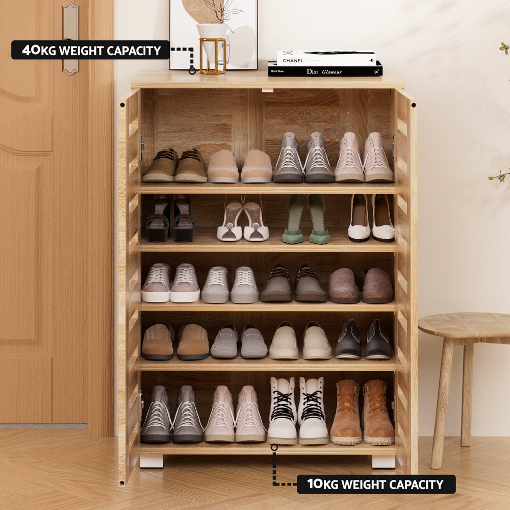 Artiss Shoe Rack Cabinet 20 Pairs 5-tier Wood Alster-Home & Garden > Storage-PEROZ Accessories
