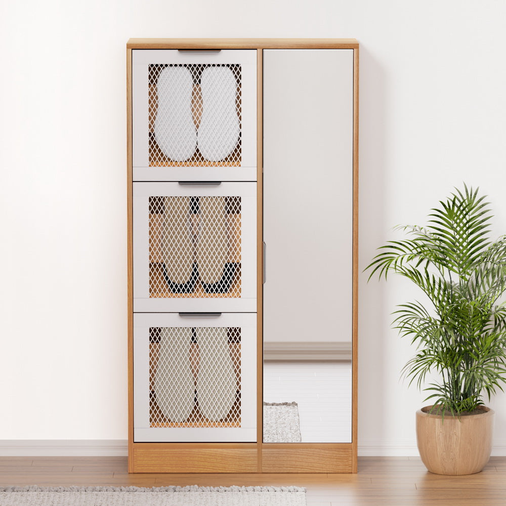 Artiss Shoe Rack Cabinet Mirror White-Furniture > Bedroom-PEROZ Accessories