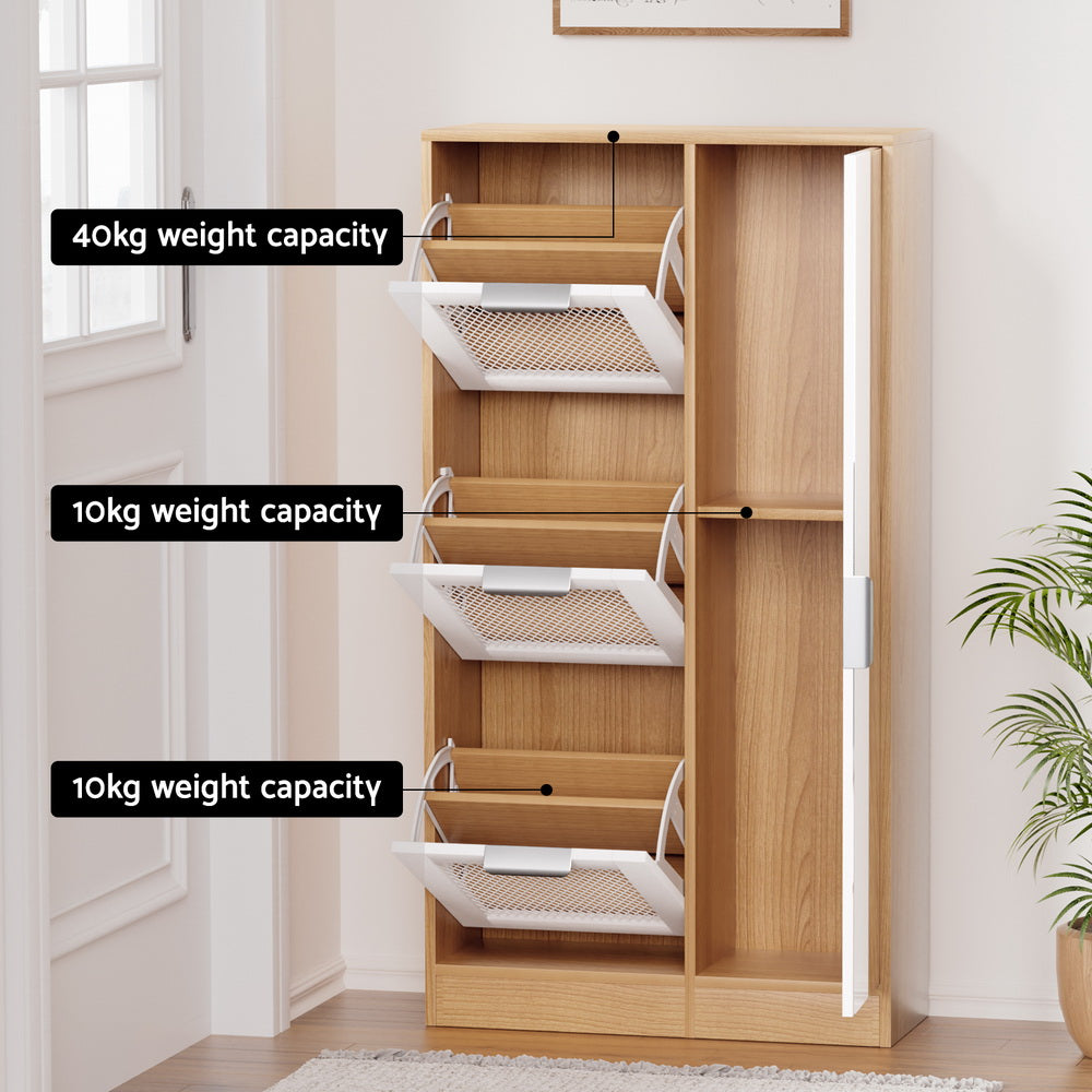 Artiss Shoe Rack Cabinet Mirror White-Furniture > Bedroom-PEROZ Accessories