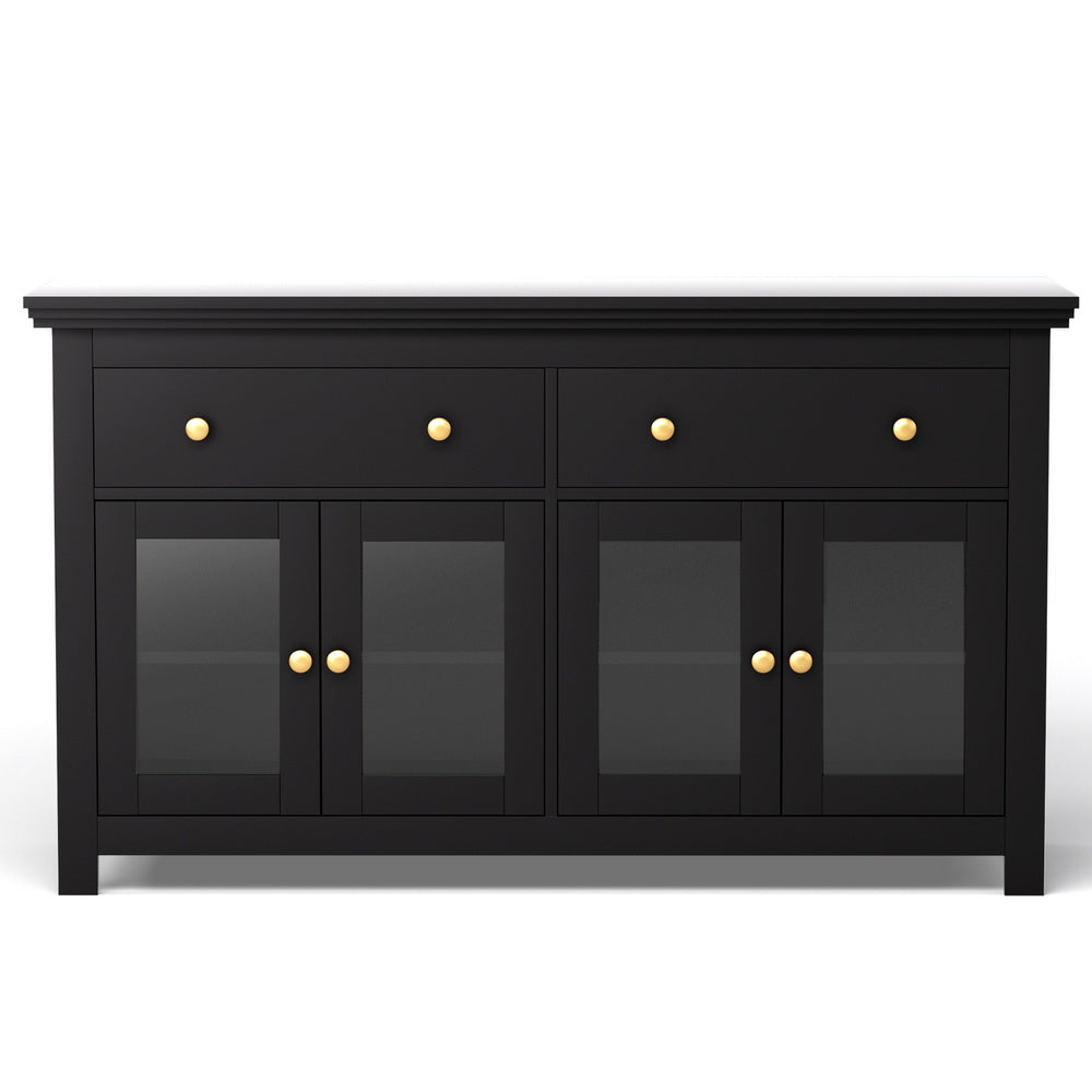 Artiss Buffet Sideboard Storage Cabinet Kitchen Cupboard Clear Door Drawer Black-Furniture > Dining > Buffets & Sideboards-PEROZ Accessories